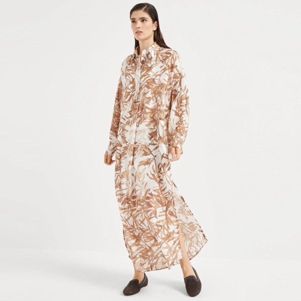 ✨브루넬로쿠치넬리 여성 허바리움 프린트 폰지 셔츠 드레스 - Brunello Cucinelli Womens Herbarium Print Pongee Shirt Dress - brc6180x