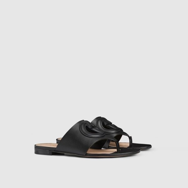 ✨구찌 여성 GG 레더 플랫 쪼리 - Gucci Womens GG Leather Flat Slip-on Sandals - gus6202x
