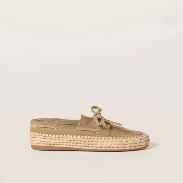 ✨미우미우 여성 스웨이드 라피아 보트 슈즈 - Miumiu Womens Suede Raffia Boat Shoes - hes6206x