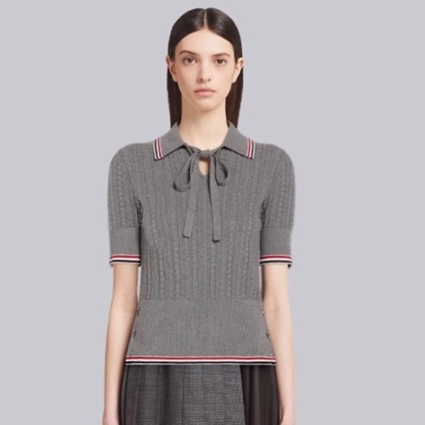 ✨톰브라운 여성 폴로 니트 반팔티 - Thom Browne Womens Polo Knit - thc7575x