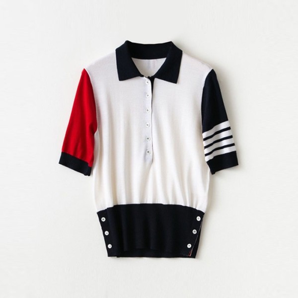 ✨톰브라운 여성 폴로 니트 반팔티 - Thom Browne Womens Polo Knit - thc7576x