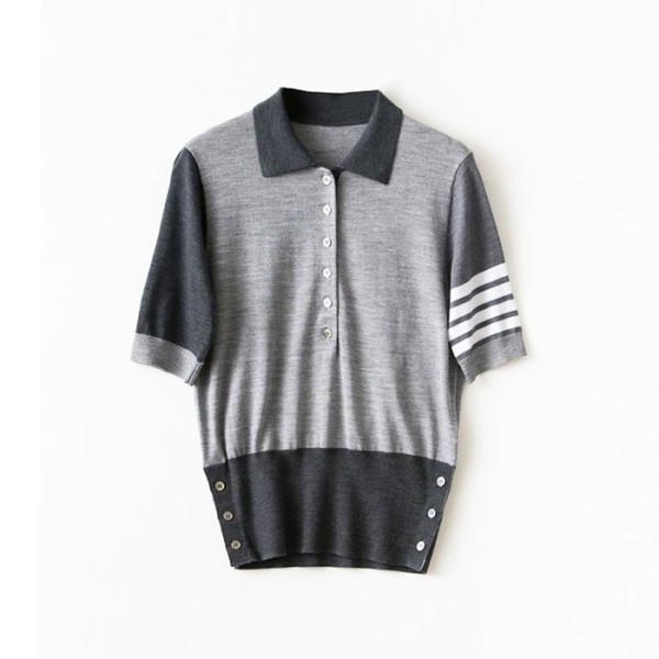 ✨톰브라운 여성 폴로 니트 반팔티 - Thom Browne Womens Polo Knit - thc7577x