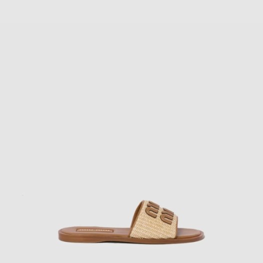 ❤미우미우 여성 라피아 효과 우븐 패브릭 슬라이드 - Miumiu Womens Raffia effect woven fabric slide - mis6516x