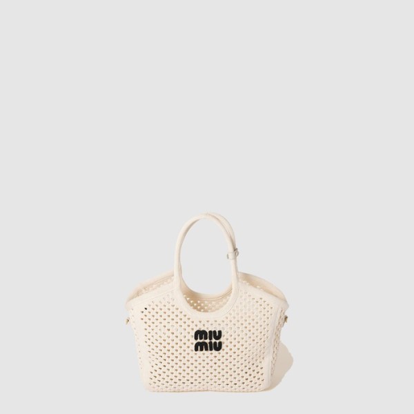 ✨미우미우 여성 코튼 메쉬 아이비 토트 백 - Miumiu Womens Cotton Mesh Ivy Tote Bag - mib10273x