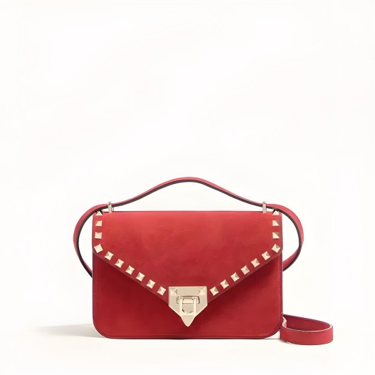 발렌티노 가라바니 락스터드 스웨이드 스몰 크로스바디 백 레드 Valentino Womens
