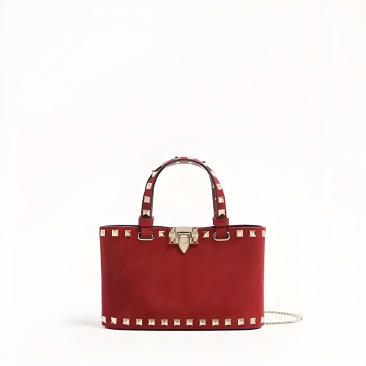 발렌티노 락스터드 미니 스웨이드 쇼퍼백 레드 Valentino Womens