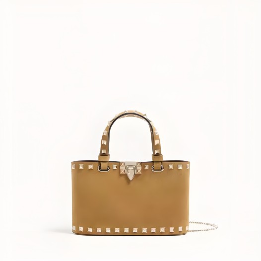 발렌티노 락스터드 미니 스웨이드 쇼퍼백 아바나베이지 Valentino Womens