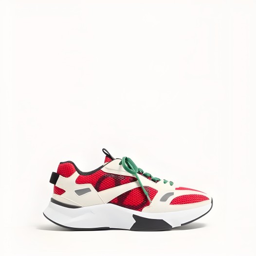 발렌티노 데미비 스웨이드 디테일 메시 패브릭 남여 스니커즈 화이트 레드 Valentino