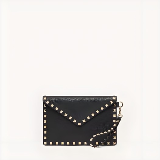 발렌티노 스탐파 알체 송아지 가죽 락스터드 파우치 블랙 Valentino Womens