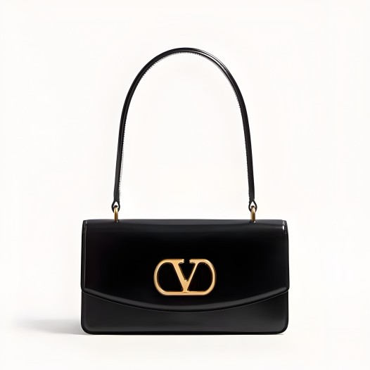 발렌티노  조이 가라바니 베인 유광 카프스킨 탑 핸들 백 블랙 Valentino Womens