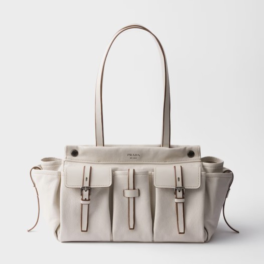 프라다 소희 이세영 카리나 루트 라지 가죽 남여 토트백 초코 화이트  Prada Womens Root Large Leather Tote Bag