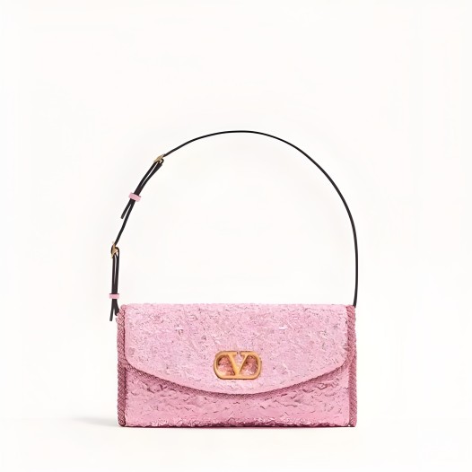 발렌티노 가라바니 드베인 클로케 자카드 패브릭 스몰 숄더백 핑크 Valentino Womens