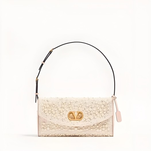 발렌티노 가라바니 드베인 펄 & 라인스톤 스몰 숄더백 크림 Valentino Womens