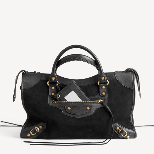 발렌시아가 여성 르 시티 백 미디엄 블랙 스웨이드 빈티지 골드장식   Balenciaga Womens Medium