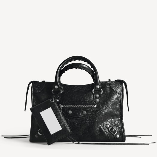 발렌시아가 르 시티 백 스몰 블랙 샤이니 실버장식  Balenciaga Womens Le City Bag Small