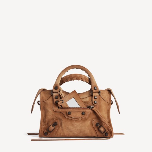 발렌시아가 여성 르 시티 백 미니 스웨이드 카멜 브라스 장식  Balenciaga Womens Le City Bag Mini