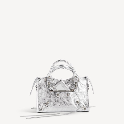 발렌시아가 여성 르 시티 백 미니 실버 샤이니 실버 장식 Balenciaga Womens Le City Bag Mini