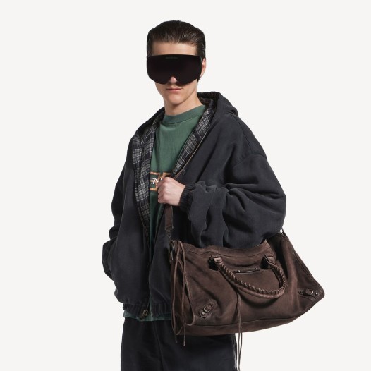 발렌시아가 남성 르 시티 백 라지 스웨이드 에스프레소 브라스 장식 Balenciaga Mans Le City Bag Large