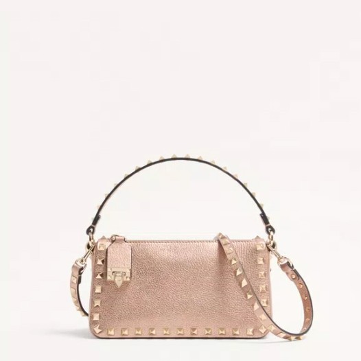발렌티노 가라바니 스몰 스톤 라미네이트 락스터드 크로스바디 백 카프스킨 로즈카넬 Valentino Womens Small Rockstud Bag