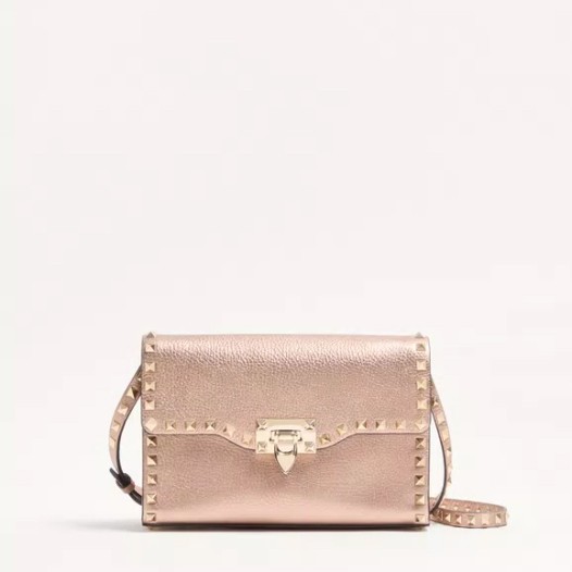발렌티노 가라바니 락스터드 라미네이트 가죽 스몰 크로스바디백 로즈카넬 Valentino Womens Small Rockstud Bag