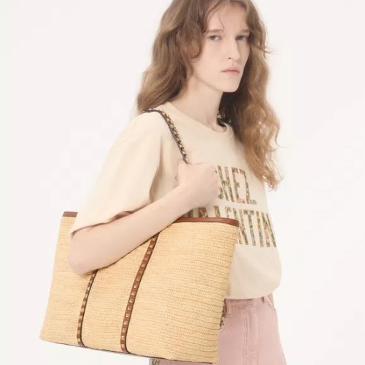 발렌티노 가라바니 락스터드 라피아 쇼퍼백 내추럴 Valentino Womens Rockstud Bag