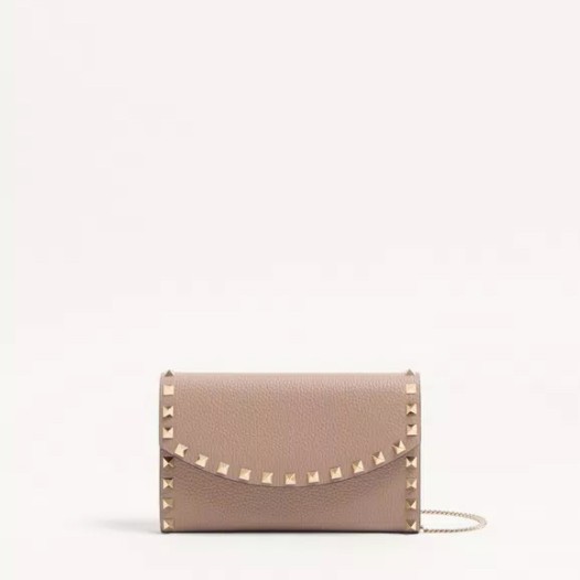 발렌티노 락스터드 그레인 송아지 가죽 체인 지갑 푸드르 Valentino Womens Rockstud Bag