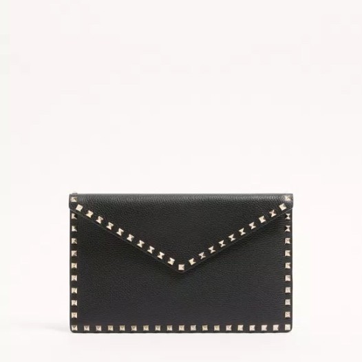 발렌티노 스탐파 알체 송아지 가죽 락스터드 파우치 클러치 블랙 Valentino Womens Rockstud Bag
