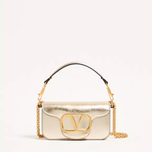 발렌티노 가라바니 로코 메탈릭 카프스킨 스몰 숄더 백 플레티넘 Valentino Womens Garavani Small Loco Bag