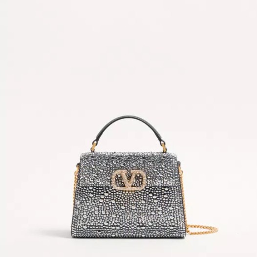 발렌티노 가라바니 브이슬링 라인스톤 & 주얼 로고 미니 핸드백 블랙 Valentino Womens Garavani Bag