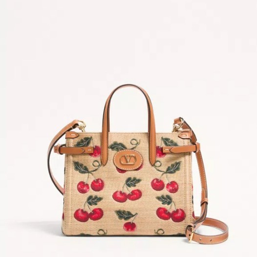 발렌티노 가라바니 앙티브 체리픽 라피아 스몰 숄더백 내추럴 레즈 Valentino Womens Garavani Bag
