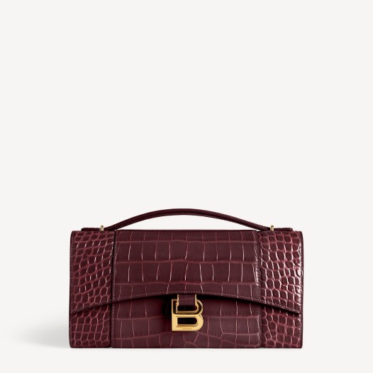 발렌시아가 여성 아워글래스 악어패턴  체인 포셰트 버건디 Balenciaga Women Bag