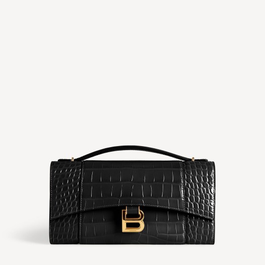 발렌시아가 여성 아워글래스 악어패턴  체인 포셰트 블랙 Balenciaga Women Bag