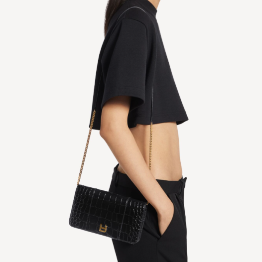 발렌시아가 여성 아워글래스 악어패턴 폰 파우치 블랙 Balenciaga Women Bag
