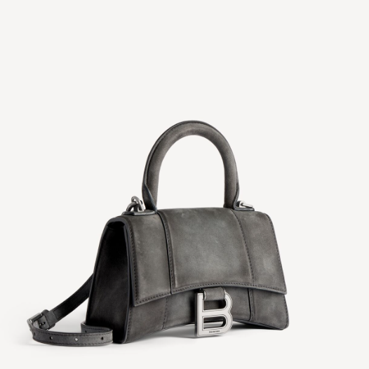 발렌시아가 여성 아워글래스 스웨이드 핸드백 XS 스톰 그레이 Balenciaga Women Bag