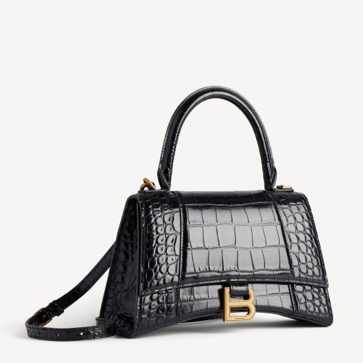 발렌시아가 여성 아워글래스 악어패턴 핸드백 스몰 블랙 Balenciaga Women Bag